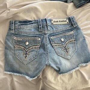 Rock Revival Medium Wash Denim Shorts with Orange Embroidery